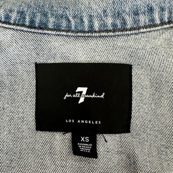 7 For All Mankind Denim Button Up Midi Dress XS Sleeveless Belted Frayed Hem - Picture 7 of 9